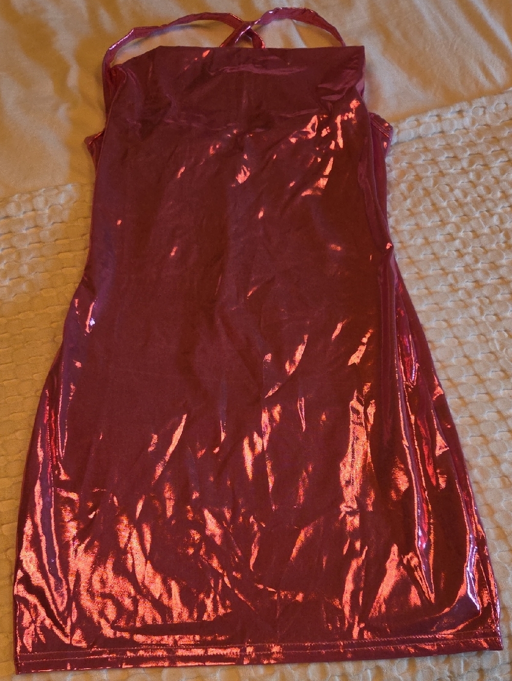 Shiny Metallic Pink Slip Dress Small